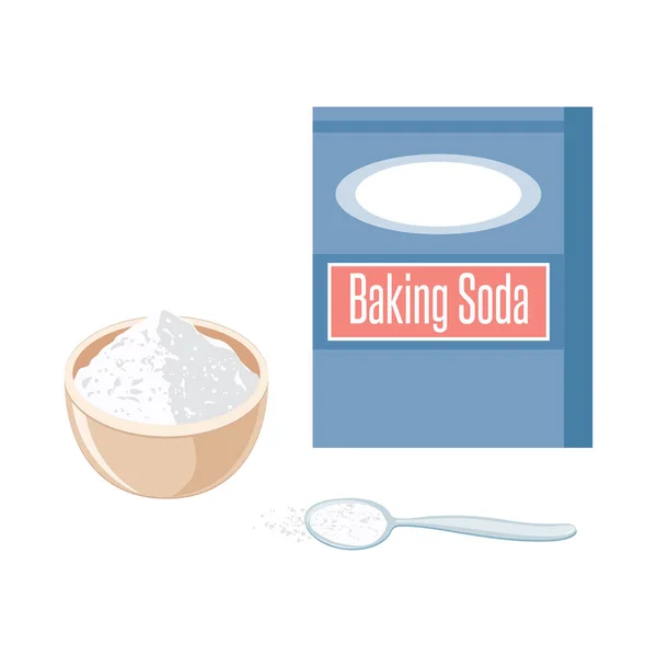 Baking soda poeder doos en lepel — Stockvector