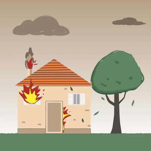 Eldsvåda. Brännande familjens hus. Brandförsäkring. Royaltyfria illustrationer