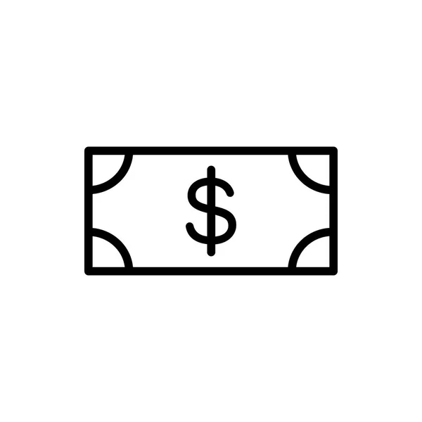 Linea contanti, dollaro, icona denaro su sfondo bianco — Vettoriale Stock