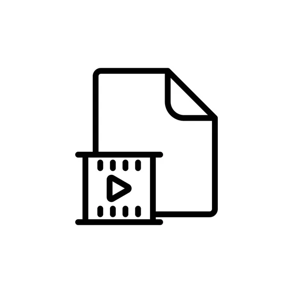 Linea di file video, icona di riproduzione su sfondo bianco — Vettoriale Stock