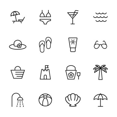 plaj yaz simgeleri beyaz arka plan üzerinde ayarlanmış