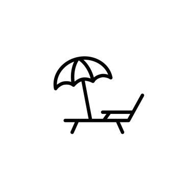 şemsiye simgesi ince çizgi siyah ile şezlong