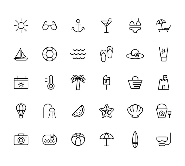 beyaz zemin üzerine yaz, seyahat, tatil ve plaj Icons set,