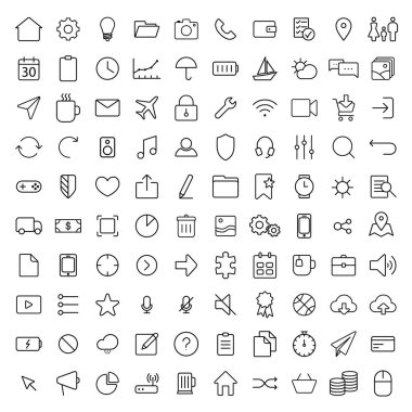 100 thin line universal icons set clipart