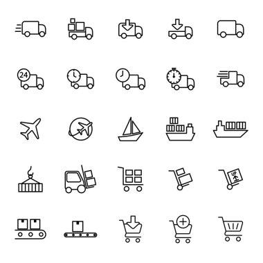 sevkiyat ve teslimat ince çizgi simgeleri seti