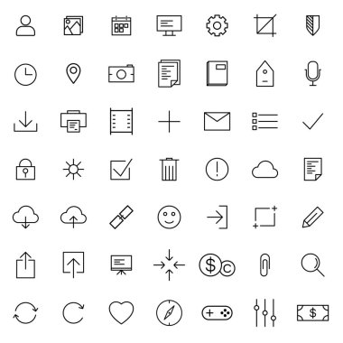 ince çizgi evrensel simgeler seti