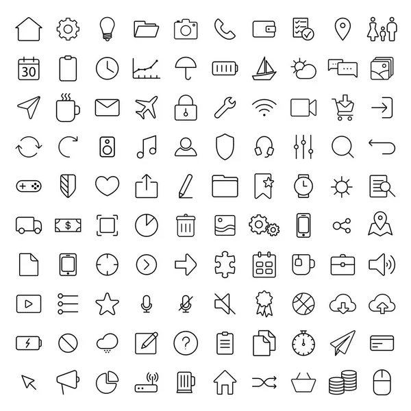 100 Thin Line Universal Icons Set — Stockvektor