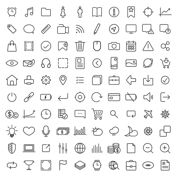 100 Thin Line Universal Icons Set — Stockvektor