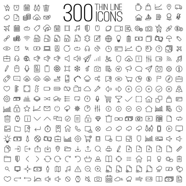 300 ince çizgi evrensel simgeleri seti