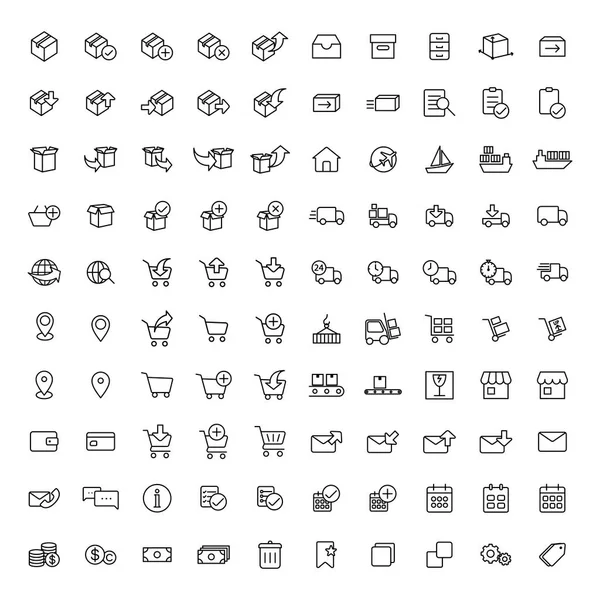 Ensemble de 100 icônes shopping, expédition et livraison — Image vectorielle