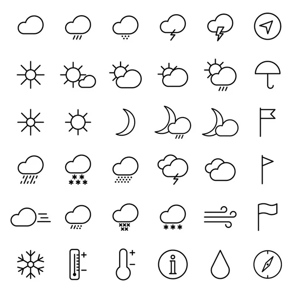 Prévisions météo ligne mince icônes ensemble — Image vectorielle