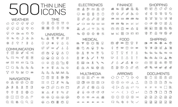 500 значков тонкой линии Лицензионные Стоковые Иллюстрации