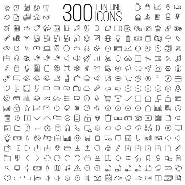 300 conjunto de iconos universales de línea delgada — Vector de stock