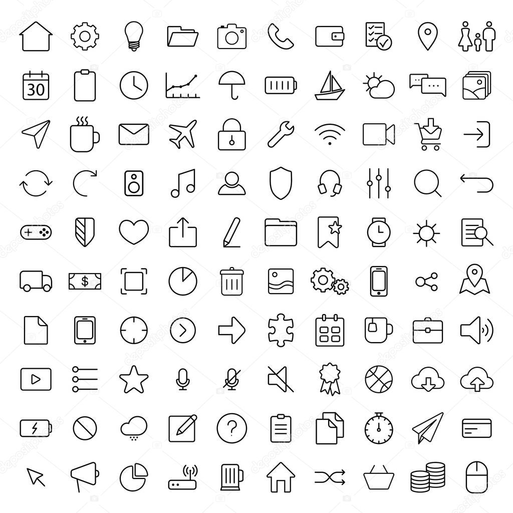 100 thin line universal icons set