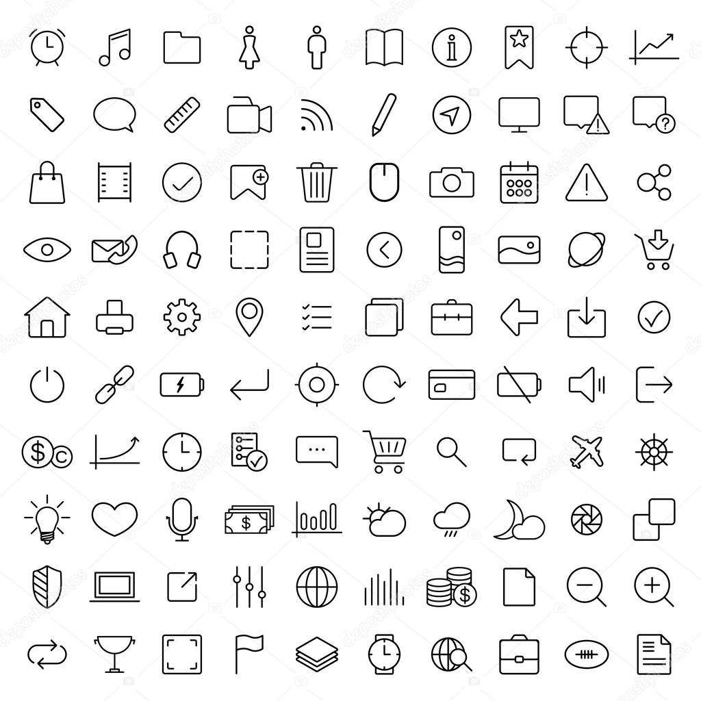 100 thin line universal icons set