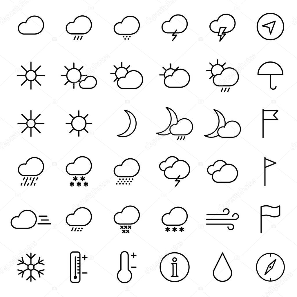 weather forecast thin line icons set