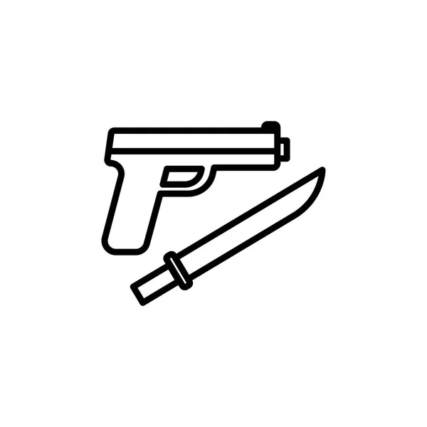 Ligne pistolet et couteau icône sur fond blanc — Image vectorielle