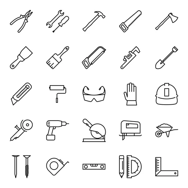 Bouwgereedschap iconen set Stroke bewerkbaar — Stockvector