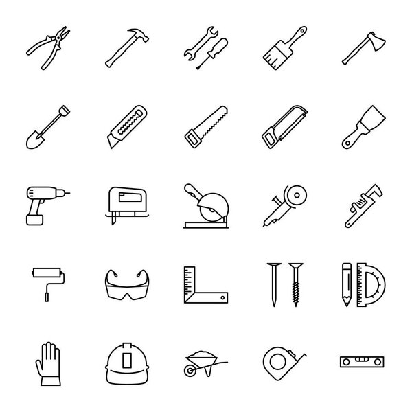 construction tools icons set on white background