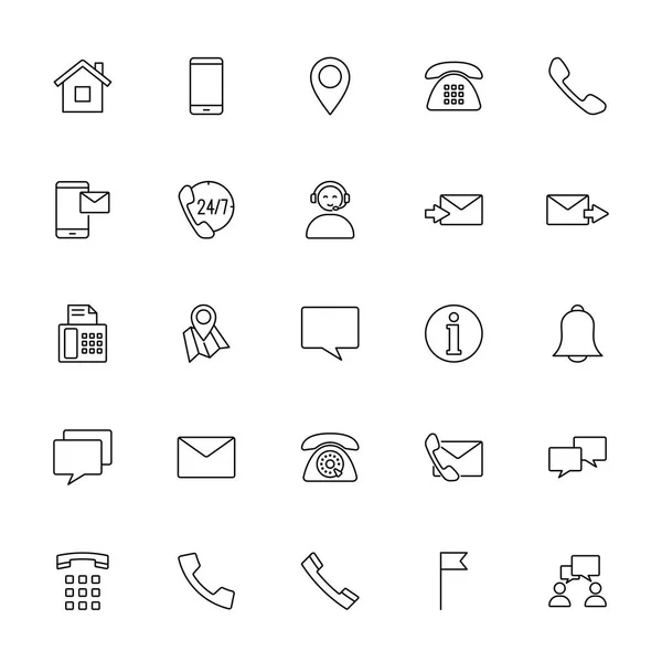 Dünne Kontaktieren Sie uns Symbole auf weißem Hintergrund eingestellt — Stockvektor