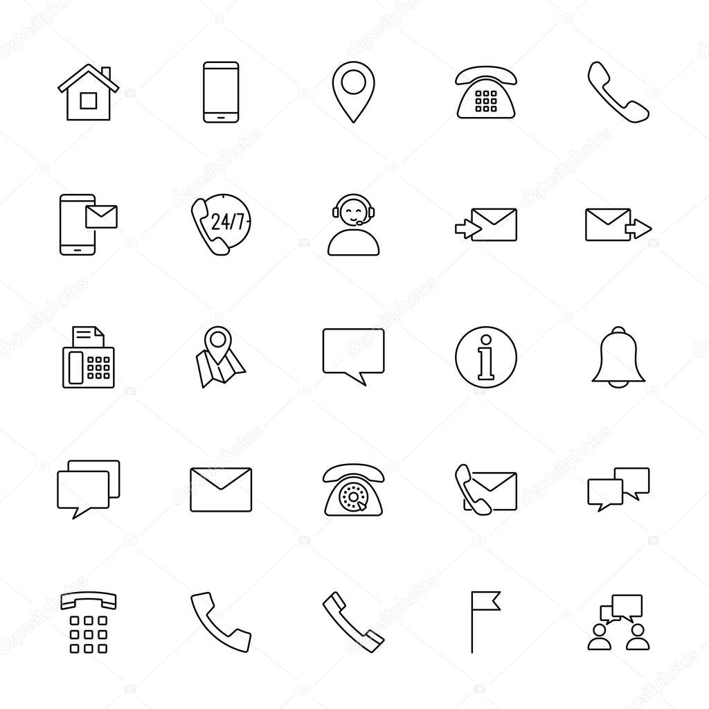 thin contact us icons set on white background