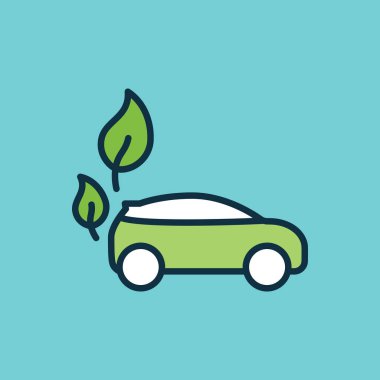 yapraklar simgesi ile düz renkli elektrikli araba