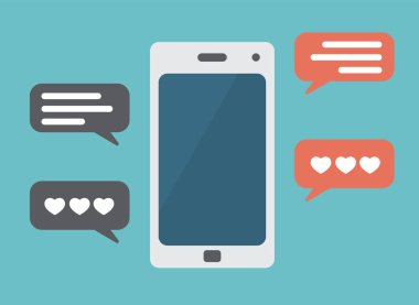 aşk mesajları ile cep telefonu illüstrasyon