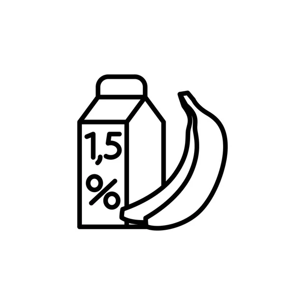 Línea delgada de leche baja en calorías y plátano icono en blanco — Vector de stock