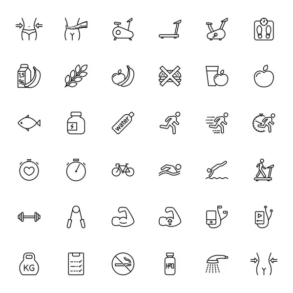 Тонкая линия фитнес-иконки, установленные на белый — стоковый вектор