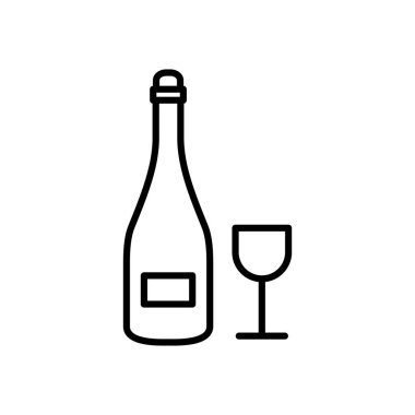 beyaz arka planda çizgi şampanya ve wineglass simgesi