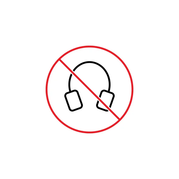Ince çizgi beyaz arka plan üzerinde kulaklık yasak işareti — Stok Vektör