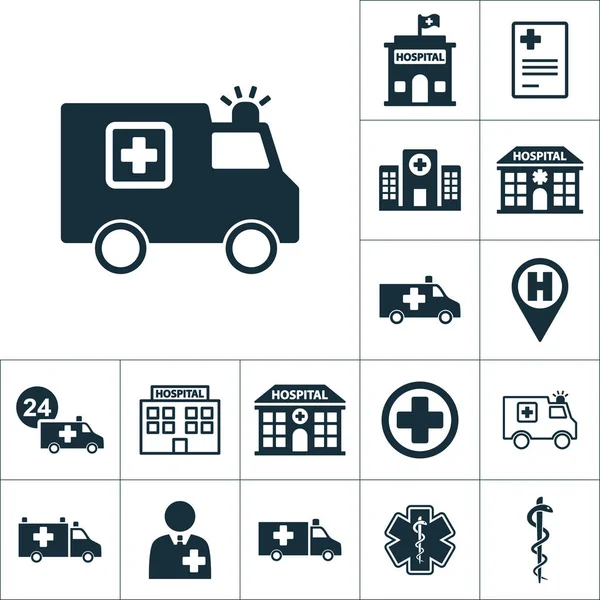 Ambulance medical van icon, medical set on white background — 스톡 벡터