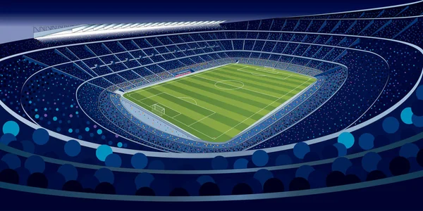 Zeichnung Eines Nachts Voll Besetzten Stadions Blautönen Mit Weitwinkelblick Großformat — Stockvektor