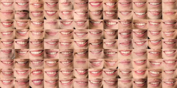 收集的人的嘴的男人和女人形成一个纹理 嘴唇拼贴背景 — 图库照片#