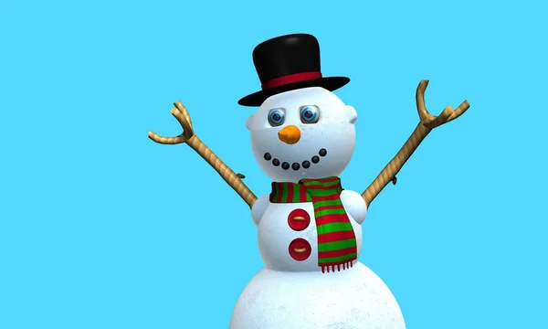 Поздравительная Открытка Кузнечного Снежного Человека Черной Шляпе Красно Зеленом Шарфе — стоковое фото