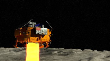 Çin'in Chang e 4 ay sonda ve Yutu 2 ay rover uzayda arka plan ile 3 Ocak 2019 ay yüzeyine iniş. 3D çizim