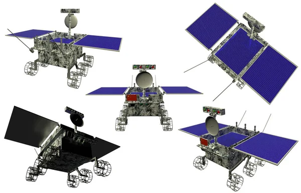 Εξερεύνηση Σεληνιακό Rover Διαφορετικές Γωνίες Άσπρο Φόντο Απεικόνιση — Φωτογραφία Αρχείου