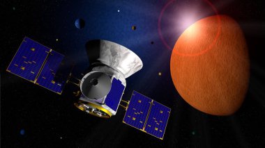 Transiting Exoplanet Survey Satellite TESS space telescope traveling through space in search of exo planets. Elements of this image furnished by NASA. 3D illustration clipart