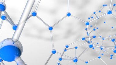 Tüpler ve mavi küre altıgenler beyaz zemin üzerine alan derinliği ile oluşturan moleküller olarak oluşturduğu karmaşık yapısı. 3D çizim