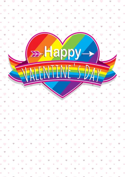 Card Cover Message Happy Valentines Day Rainbow Heart Surrounded Multicolor — Stock Vector