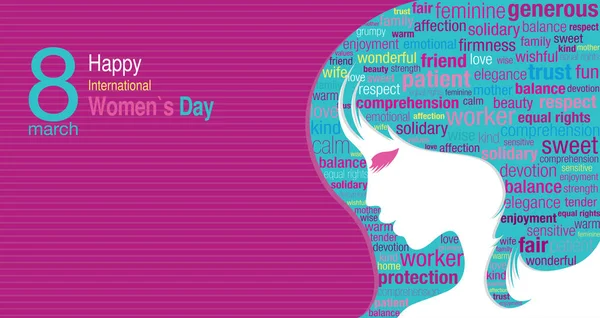 Título Del Día Internacional Mujer Con Una Silueta Cara Una — Vector de stock
