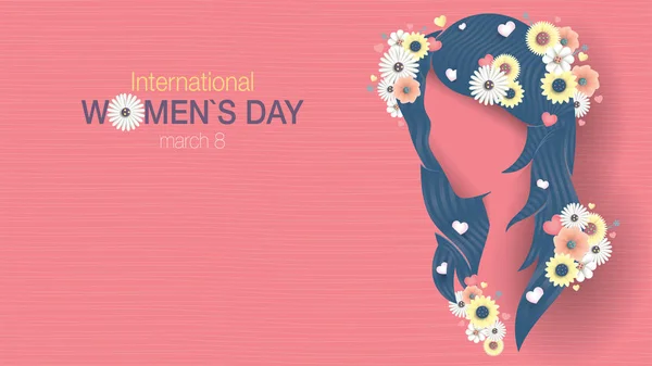 Tarjeta Felicitación Del Día Mujer Internacional Silueta Cabeza Mujer Con — Vector de stock