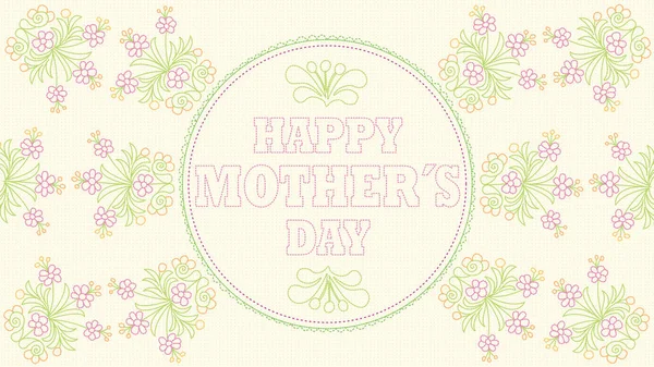 Happy Mothers Day Wenskaart Geborduurd Bericht Een Pastel Gele Stof — Stockvector