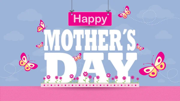 Happy Mothers Day Wenskaart Letters Een Magenta Bloementuin Met Vlinders — Stockvector