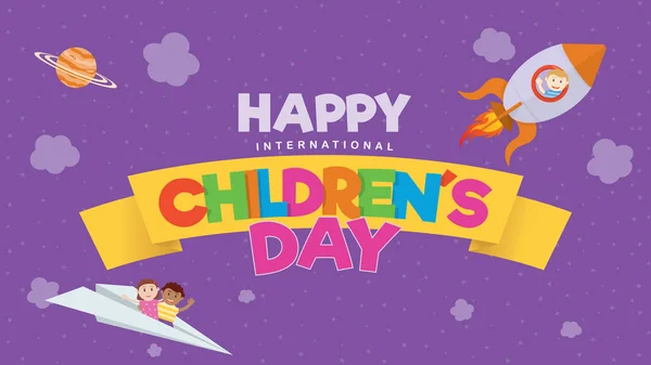 Feliz Tarjeta Felicitación Del Día Internacional Del Niño Letras Colores — Vector de stock