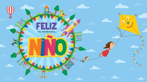 Feliz Dia Del Nino Wenskaart Gelukkige Kinder Dag Spaanse Taal — Stockvector