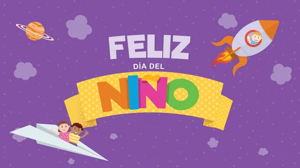 Feliz Dia Del Nino Üdvözlőlap Boldog Gyermeknap Spanyol Nyelven Színes — Stock Vector