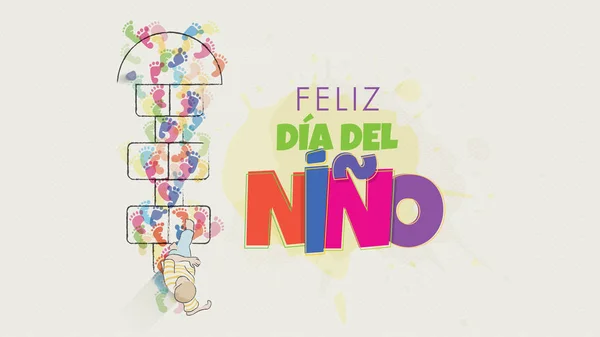 Feliz Dia Del Nino Üdvözlőlap Boldog Gyermeknap Spanyol Nyelven Gyermek — Stock Vector