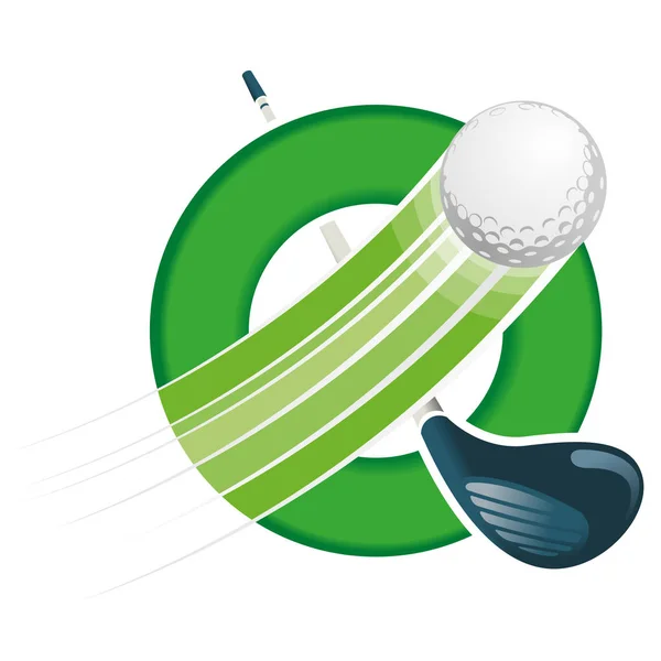 Golf Ball Flying Speed Lines Green Circular Hoop Golf Club — Stock Vector