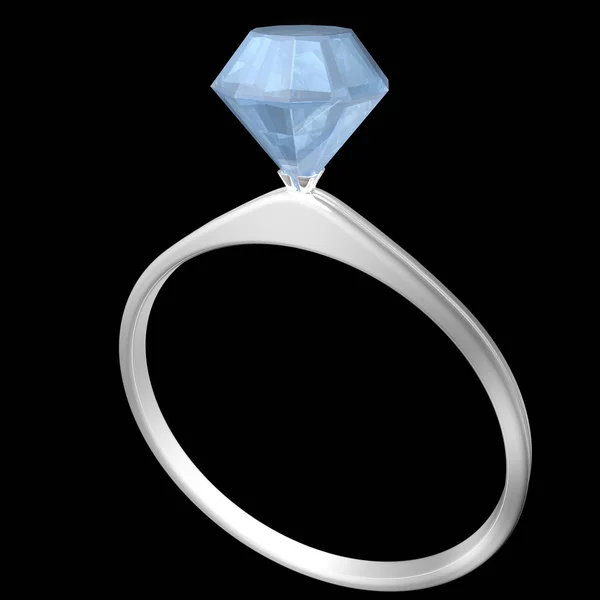 Eljegyzési gyűrű, fehér arany, nagy kék gyémánt — Stock Fotó